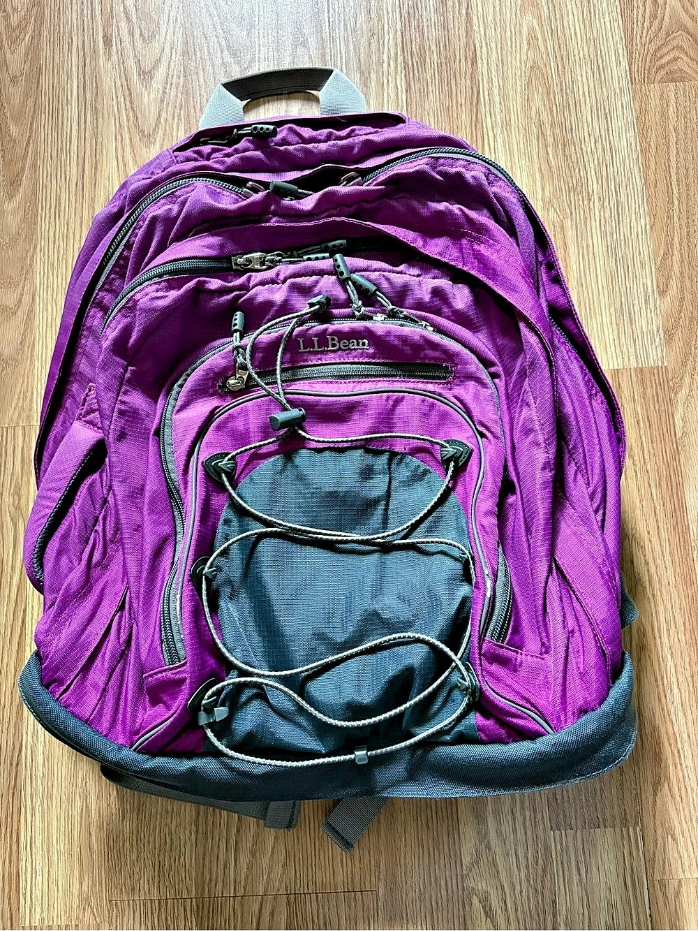 L.L. Bean Turbo Transit Backpack 42L Purple Grey Bungee Cord Laptop Daypack